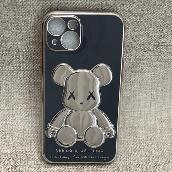 Electroplate Silver Violent Bear in Gray Background iPhone Case - Picture 5 of 9